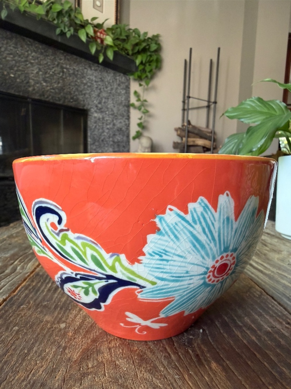 Anthropologie Bellina Blooms Ceramic Bowl - orange
